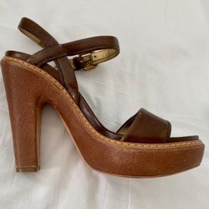 Prada brown leather platform sandals